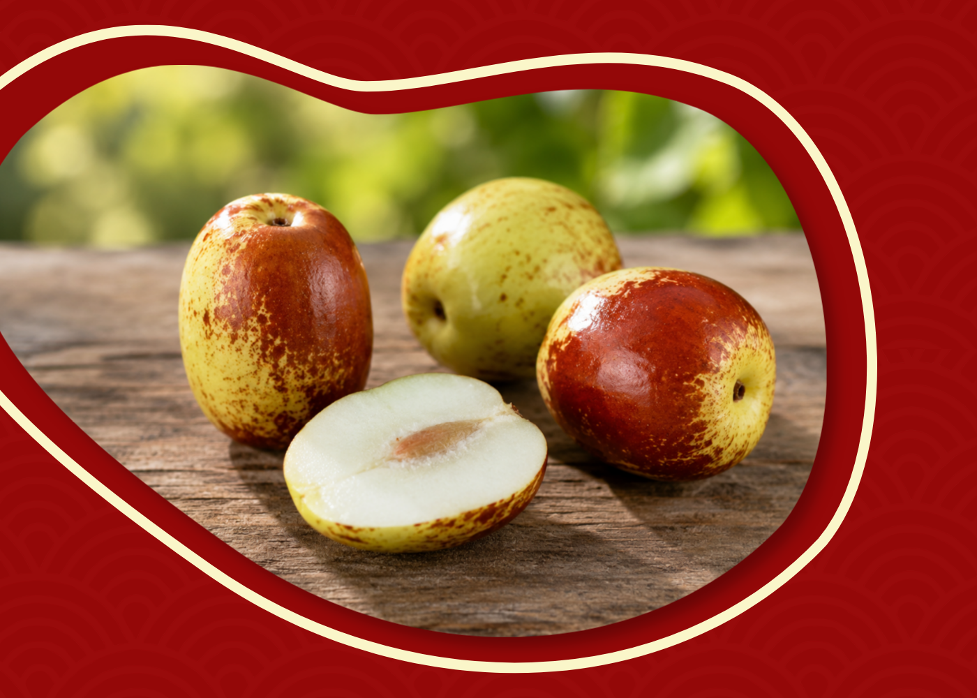 Fresh Australian Royal Jujubes with edible skin displayed on a rustic wooden table.
